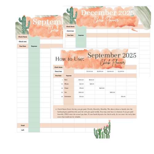2025 Cactus Paycheck Planner_Printable