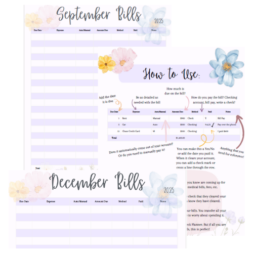 2025 Wildflower Design Bill Tracker - Printable