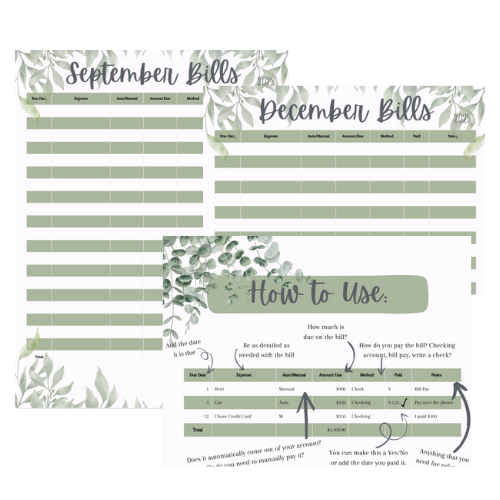 2025 Greenery Design Bill Tracker - Printable