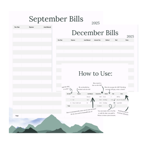 2025 Mountains Design Bill Tracker - Printable