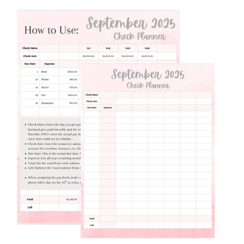 2025 Pink Paycheck Planner_Printable
