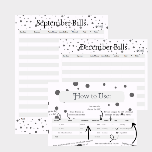 2025 Simple Dot Design Bill Tracker - Printable